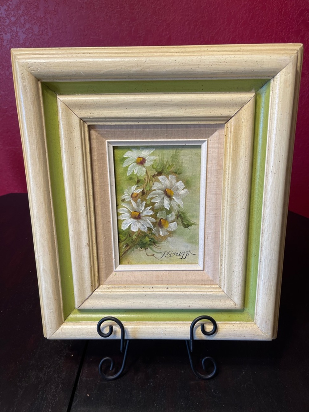 Vintage MCM Original Oil Painting Daisy Flower Still Life Signed Framed